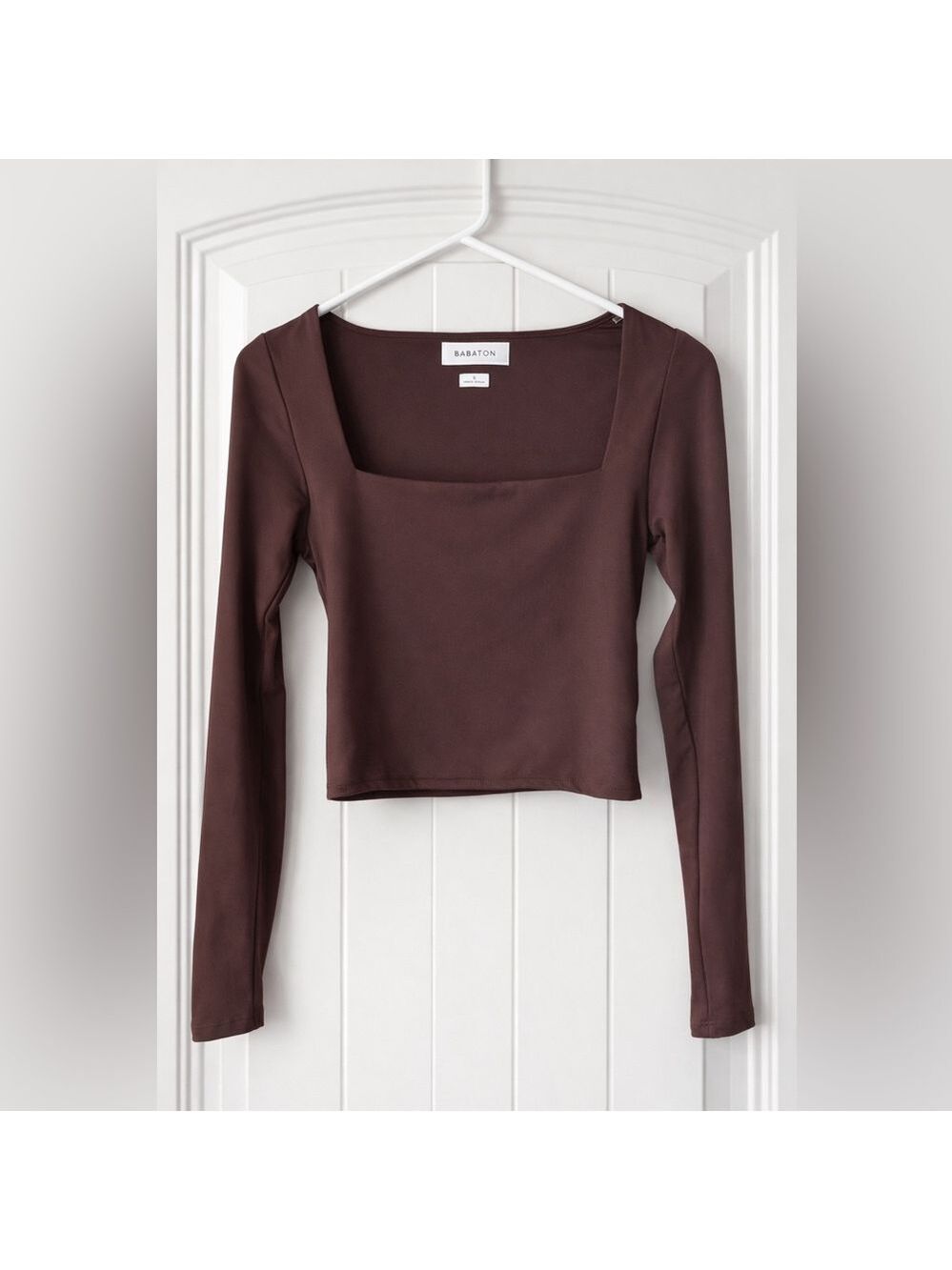 Babaton Aritzia Square Neck Long Sleeve Top Brown S